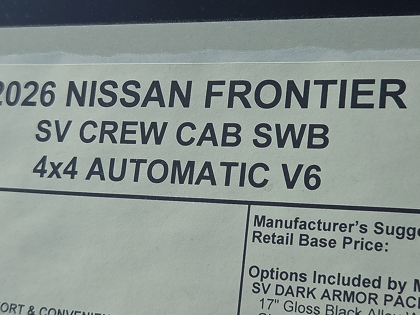 2026 Nissan Frontier Crew Cab SV